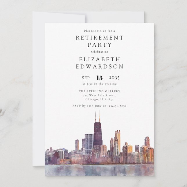 Chicago Skyline Retirement Party Invitation (Front)