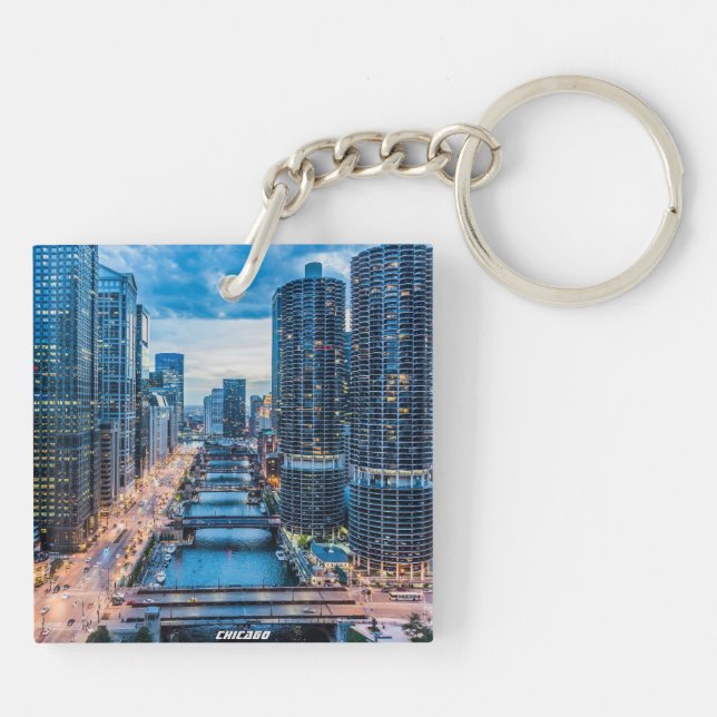 Chicago Skyline River City Keychain (Back)
