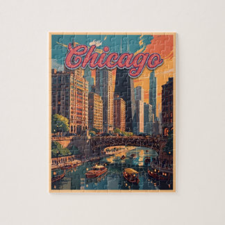 Chicago Skyline Riverfront Jigsaw Puzzle