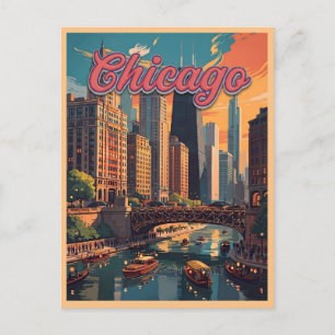 Chicago Skyline Riverfront  Postcard