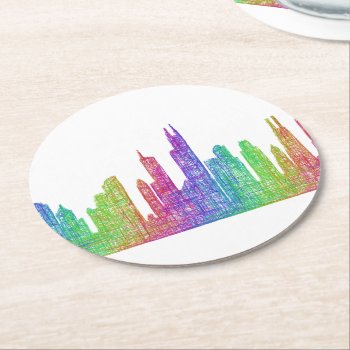 Chicago Skyline Round Paper Coaster by ZYDDesign at Zazzle