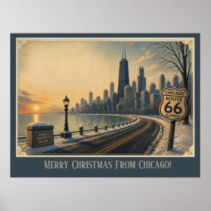 Chicago Skyline Route 66 Holiday Escape Poster