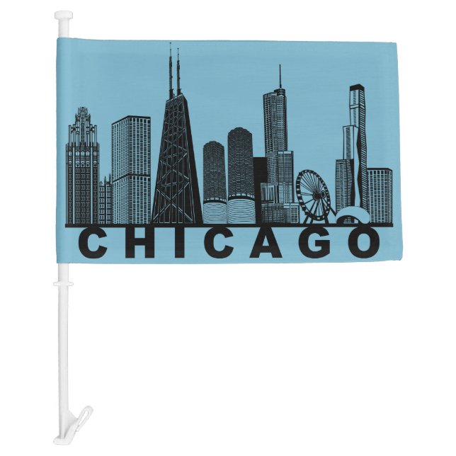 Chicago Skyline Silhouette  Car Flag (Front)