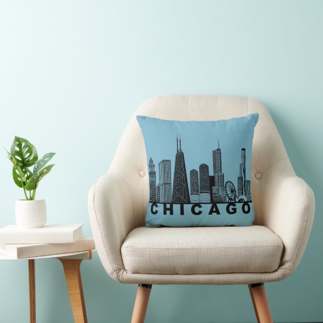 Chicago Skyline Silhouette  Throw Pillow (Chair)