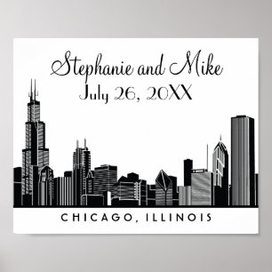 Chicago Skyline Silhouette Wedding Welcome Poster