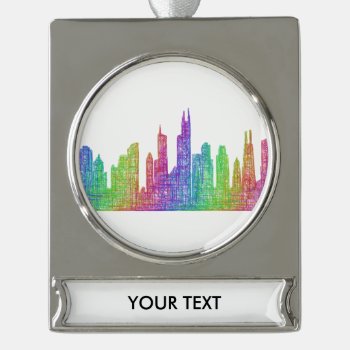 Chicago Skyline Silver Plated Banner Ornament by ZYDDesign at Zazzle