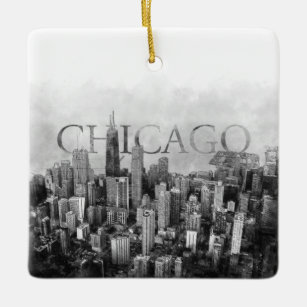 Chicago Skyline Sketch Ceramic Ornament