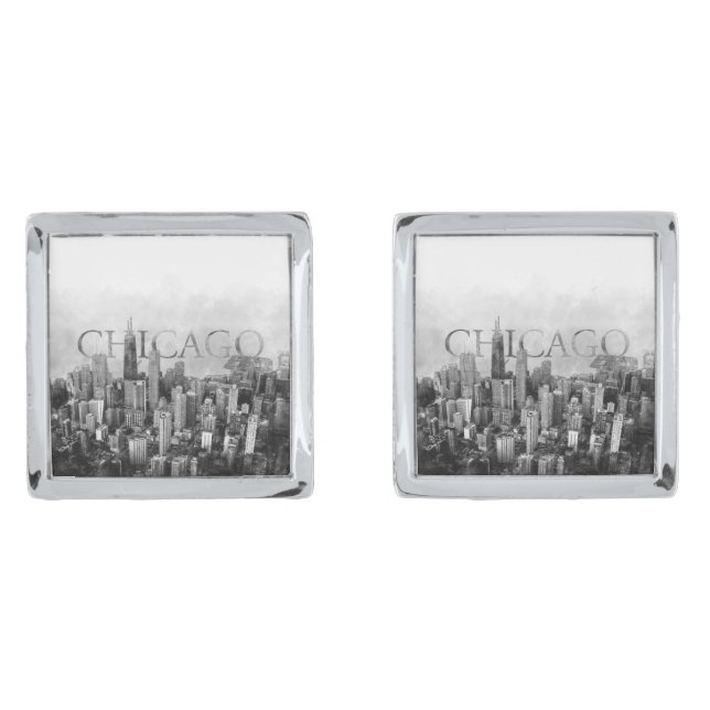 Chicago Skyline Sketch Cufflinks (Front)