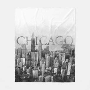 Chicago Skyline Sketch Fleece Blanket