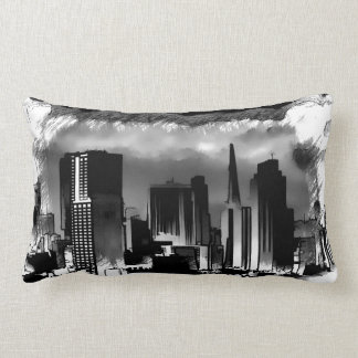 Chicago Skyline Sketch in Black and White Lumbar Pillow