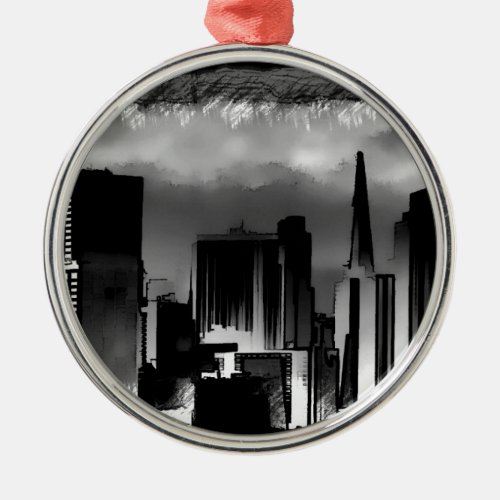 Chicago Skyline Sketch in Black and White Metal Ornament