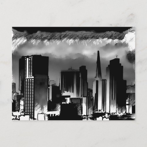 Chicago Skyline Sketch in Black and White Postcard