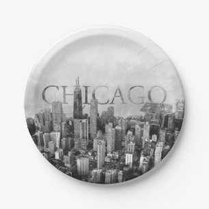 Chicago Skyline Sketch Paper Plates