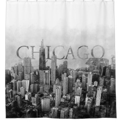 Chicago Skyline Sketch Shower Curtain