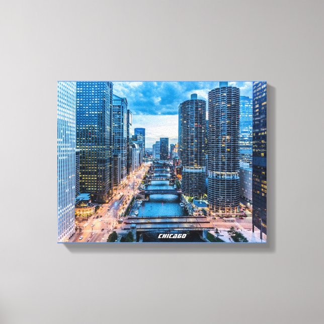 Chicago Skyline Skyscrapers River Canvas Print (Front)
