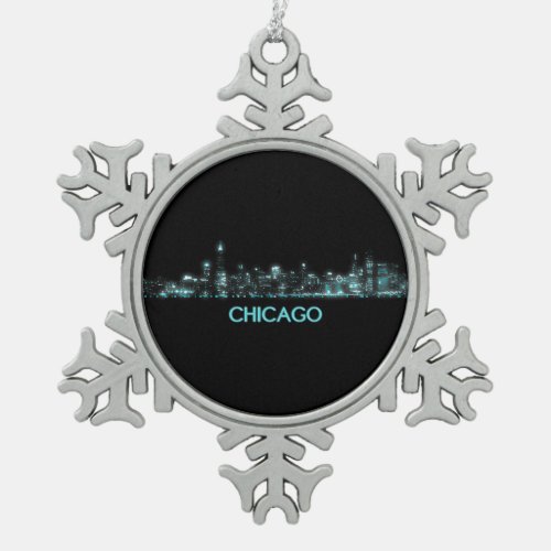 Chicago Skyline Snowflake Pewter Christmas Ornament