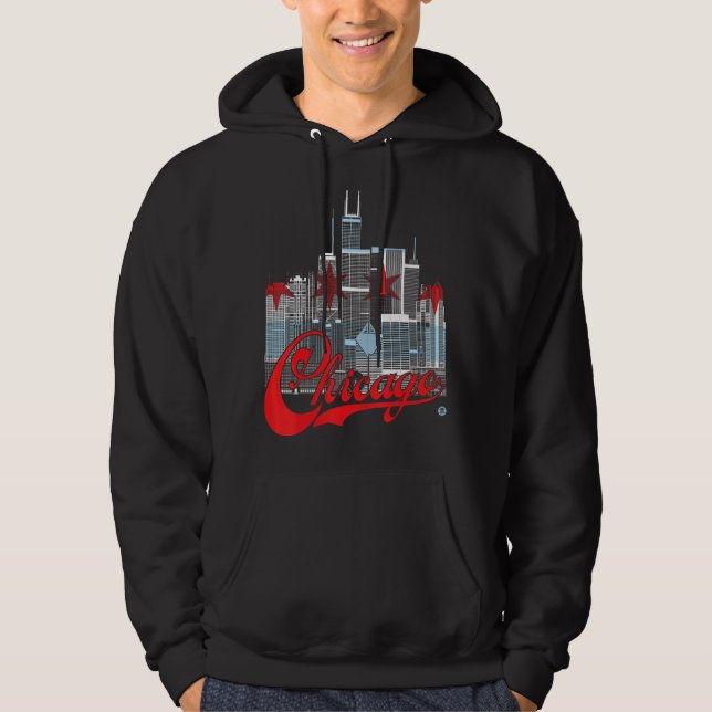 Chicago Skyline Squared  Chicago Flag Hoodie (Front)