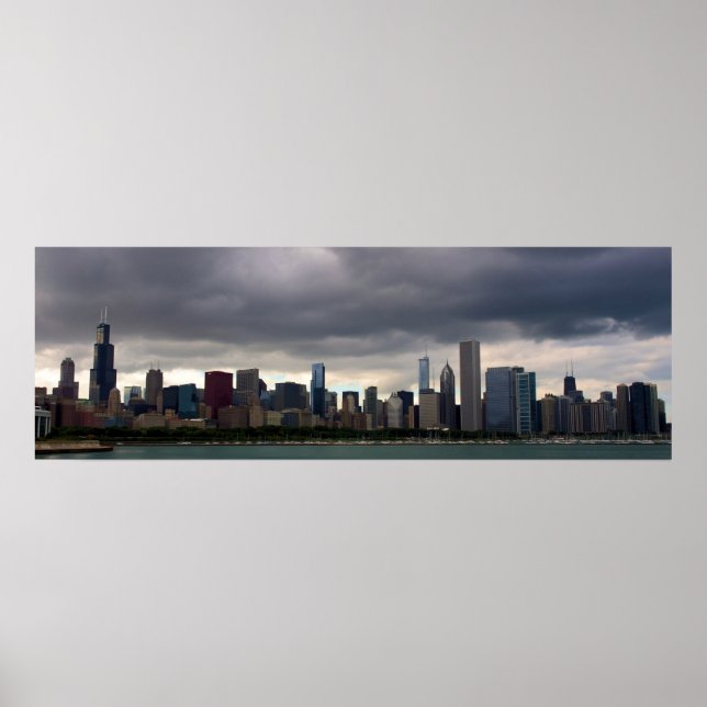 Chicago Skyline - Stormclouds - Color Poster (Front)