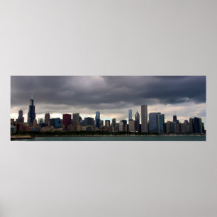 Chicago Skyline - Stormclouds - Colour Poster