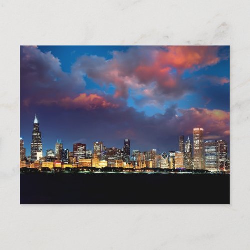 Chicago Skyline Sunset Postcard