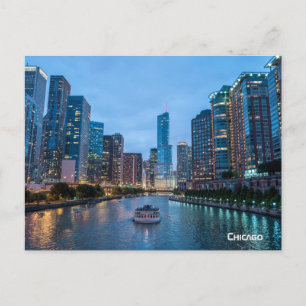 Chicago Skyline Sunset River Holiday Postcard
