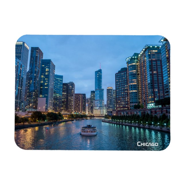 Chicago Skyline Sunset River Magnet (Horizontal)