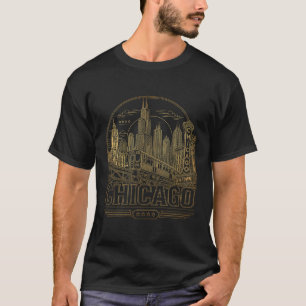 Chicago Skyline Town Elevated Train Urban Rail Arc T-Shirt