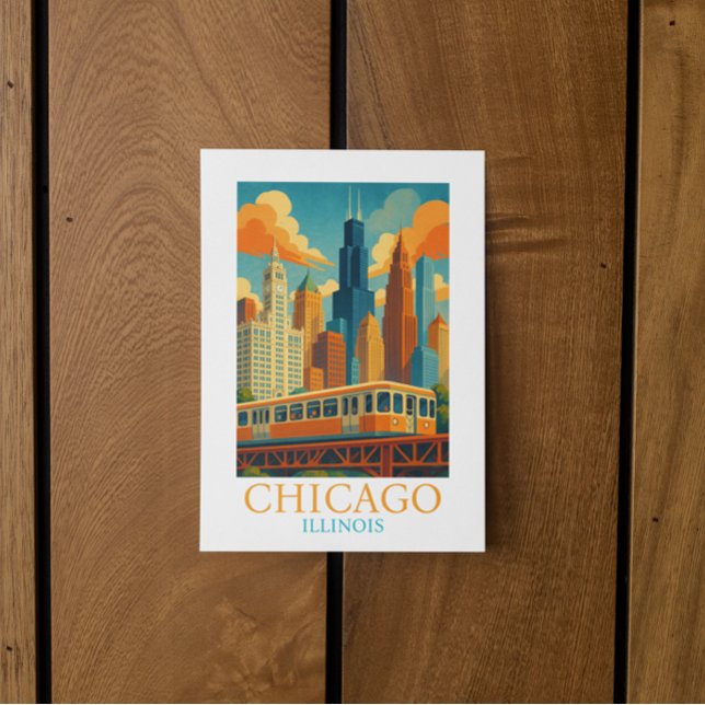 Chicago Skyline Vintage Art – Illinois Travel Postcard (Chicago Skyline Vintage Art – Illinois Travel Postcard)