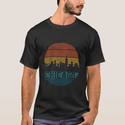 Chicago Skyline Vintage Retro Illinois Pride Gift T_Shirt