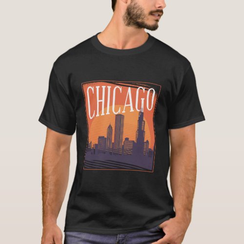 Chicago Skyline Vintage Retro Illinois Souvenir Gi T_Shirt