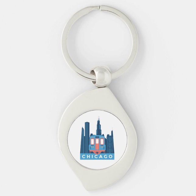 Chicago Skyline Vintage Travel  Keychain (Front)