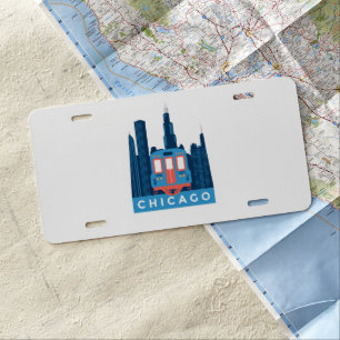 Chicago Skyline Vintage Travel  License Plate
