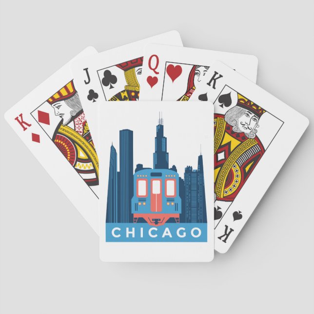 Chicago Skyline Vintage Travel  Poker Cards (Back)