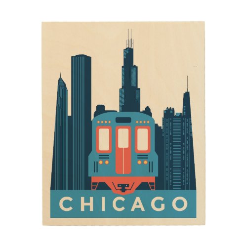 Chicago Skyline Vintage Travel   Wood Wall Art