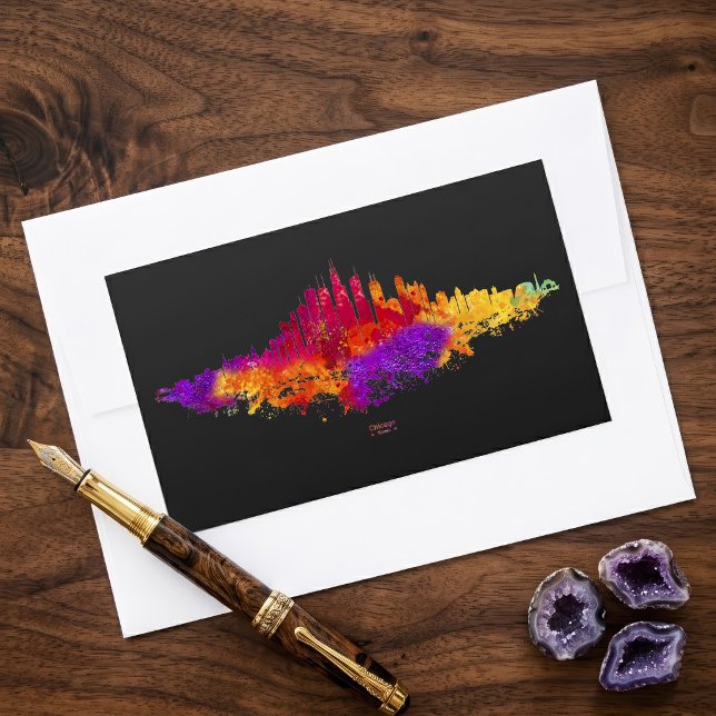 Chicago Skyline Watercolor Art on Black Background Rectangular Sticker (Chicago Skyline Watercolor Art on Black Background. Rectangular Sticker)