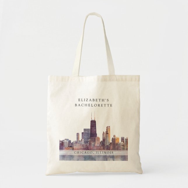 Chicago Skyline Watercolor Bachelorette Weekend Tote Bag (Front)