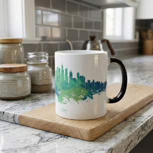 Chicago Skyline Watercolor Blue Green City Art Color Morph Mug