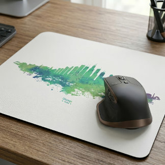 Chicago Skyline Watercolor Blue Green City Art Mouse Pad