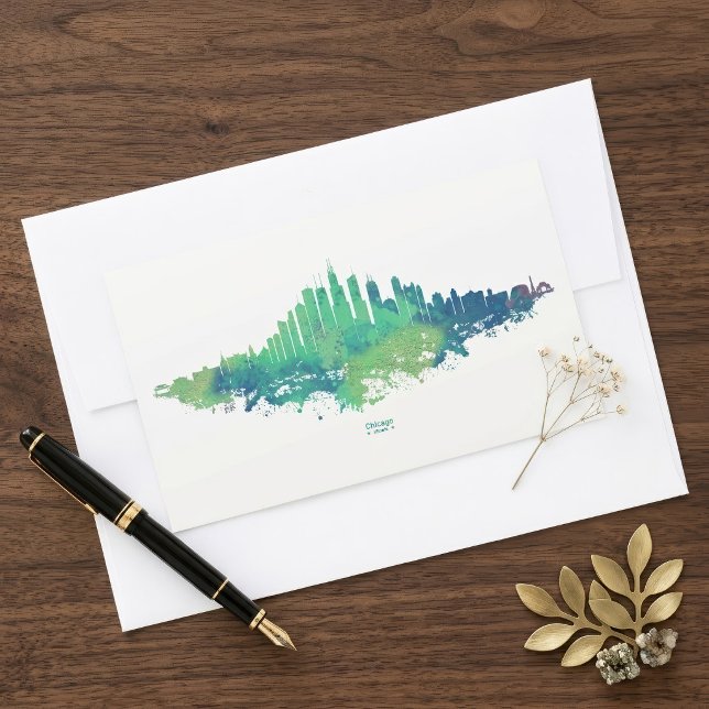 Chicago Skyline Watercolor Blue Green City Art Rectangular Sticker (Chicago Skyline Watercolor Blue Green City Art. Rectangular Sticker)