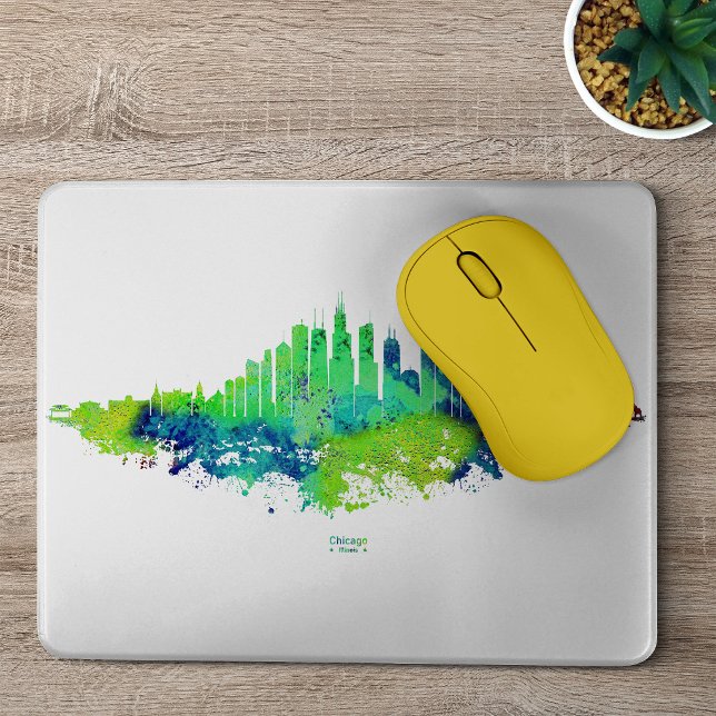 Chicago Skyline Watercolor Blue & Lime Art Prints Mouse Pad (Chicago Skyline Watercolor Blue & Lime Art Prints. Mouse Pad)