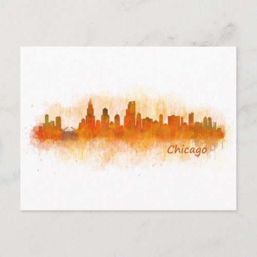 chicago skyline watercolor cityscape v03 postcard