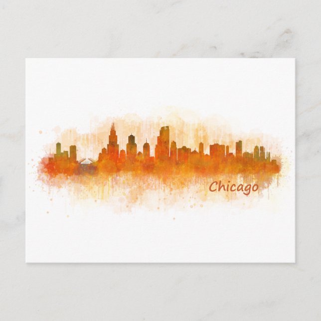 chicago skyline watercolor cityscape v03 postcard (Front)