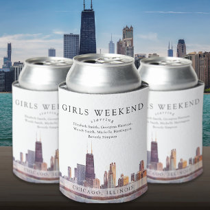 Chicago Skyline Watercolor Girls Weekend Can Cooler