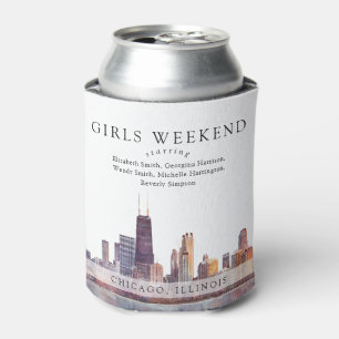 Chicago Skyline Watercolor Girls Weekend Can Cooler
