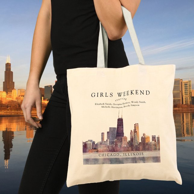 Chicago Skyline Watercolor Girls Weekend Tote Bag (Chicago Skyline Watercolor Girls Weekend Tote Bag)