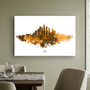 Chicago Skyline Watercolor Orange Cityscape Art
