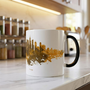 Chicago Skyline Watercolor Orange Cityscape Art Color Morph Mug