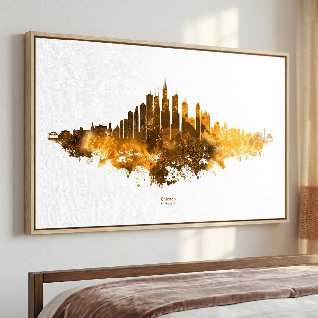 Chicago Skyline Watercolor Orange Cityscape Art Photo Print (Chicago Skyline Watercolor Orange Cityscape Art. Photo Print)