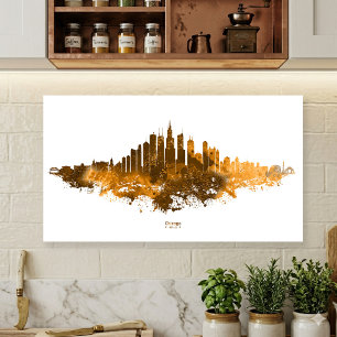 Chicago Skyline Watercolor Orange Cityscape Art Poster