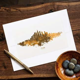 Chicago Skyline Watercolor Orange Cityscape Art Rectangular Sticker